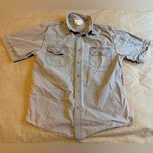 Carhartt Mens Cotton Button Up Work Shirt Short Sleeve Ripstop Blue Medium